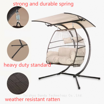 Outdoor 2-Person Patio Hanging Swing Hammock Chair Wicker Egg Chair With Canopy Cover Cushion Living Room Bedroom Courtyard Use photo-3