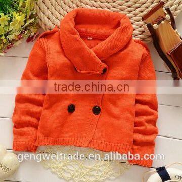 Orange In Stock Winter Double-Breasted Girls Sweater Children Warm Cardigan