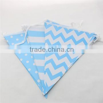 Blue Chevron Striped Dot Happy Birthday Paper Flags Banner Party Bunting