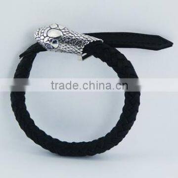 Braided Leather 925 Silver Snake Head Clasp Shell Bracelet