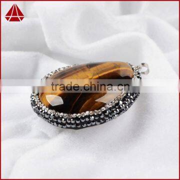 Tiger Eye Gemstone Pendant, Pearl Jewelry & Drop Shape Tiger's Eye & Zircon Pendant Bead Silver Plated Clasp photo-4