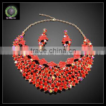 Western fashion jewellery fancy gold plated zinc alloy rhinestone statement necklace turkish jewelry set KHK735