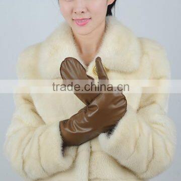 brown color fashion Leather ladies/ women dresses leather Mitten