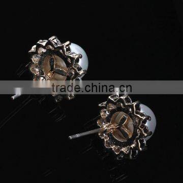 High Qulity Big Round Pearl WithZircon Gold Plated Stud Sterling-Silver-Jewelry Earrings Elegant Fashion Bijoux Jewelry photo-6