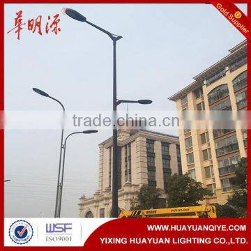 Double arm square light pole sample, galvanized street light pole with powder coating