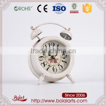 High quality elegant rose pattern iron metal desk clock with two white bells