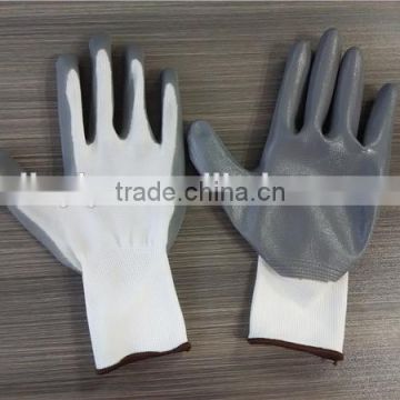 High quality 13 gauge 45g 10' gray nitrile coated white nylon industrial working glove