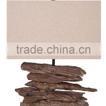 Wholesale driftwood polyresin table lamp with linen shade, for living room