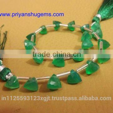 Green Onyx Faceted Trillion Side Drilled Gemstones