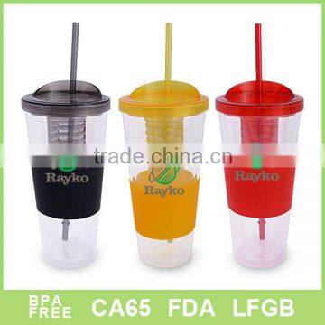 2014 hot selling Double Wall plastic cup, straw cup, Infusion cup,