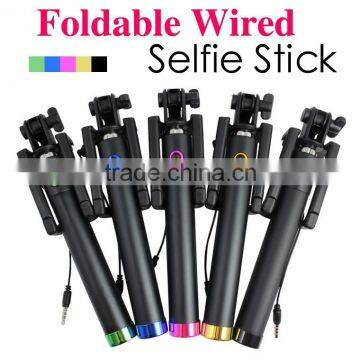 2016 Promotional Cable Take Pole Selfie Stick , Wired Monopod Selfie Stick , OEM Wired Selfie Monopod With High Quality