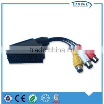 cheap and fine 21 pin scart to 3 rca cable scart female to female cable oem scart cable