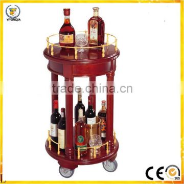 Luxury wood brown round service wine room wine service liquor trolley for hotel restaurant Superior hotel car