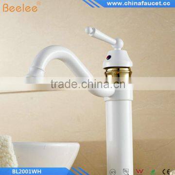 Luxury Deck Mount White & Golden Basin Sink Faucet Single Lever Bathroom Vessel Sink Mixer Taps photo-2