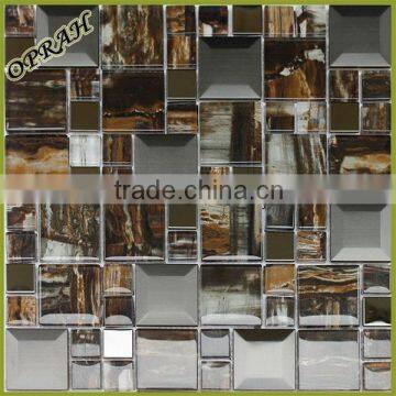 5 facets stainless steel mix stone pattern glass mosaic tiles