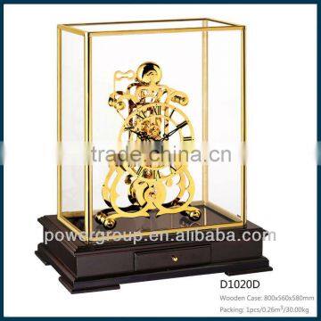 Wheels table clock with yellow Brass Glass cover Wooden seat for home decoration D1020D