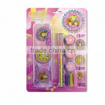 Blister Stationery Set:: 1pc pencil box.3pcs pencil,3pcs eraser and 3pcs hand holder.