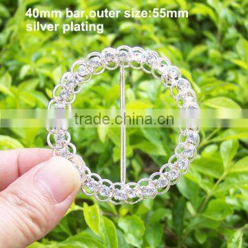 (M0534) 40mm inner bar rhinestone buckle ,silver plating or gold plating