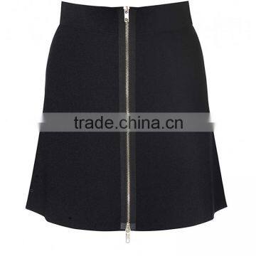 Mini Black Ribbed Zipper Skater Skirt for Ladies