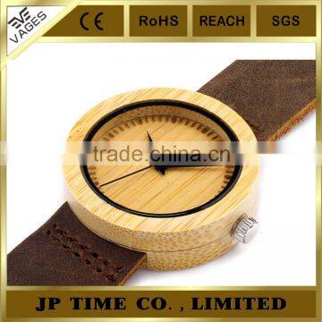 Women Bamboo material Soft Leather Band causal quartz watch japan movt