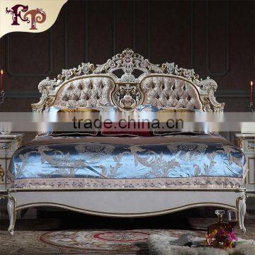 luxury wooden bedroom furniture - solid wood baroque leaf gilding bed