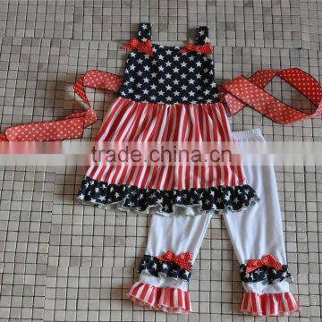 2016 Wholesale Toddler Girls Chevron Star Polka Dot Child Sleeveless 4th of July Boutique Sets photo-6