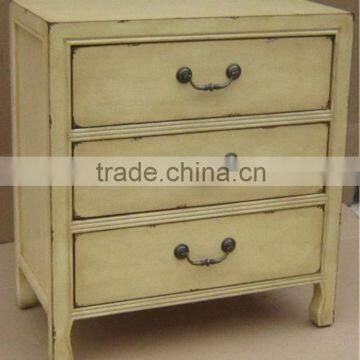 Hand painted Distressed three drawers lilght brown chest,antique solid wooden living room chest