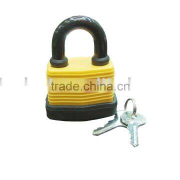 Iron padlock with a plastic coat