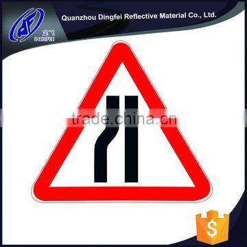 Reflective adhesive Road sign for temporary Road narrows left fold up