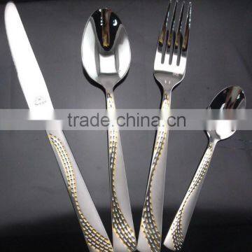 sandblast,gold and mirror polished cutlery set