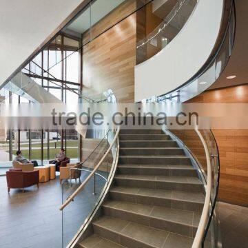 Noble stainless steel channel curved stair with glass balustrade