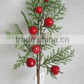 wholesale high quality artificial pine needle leaf and foam red berry pick 13" branches pick decoration in christmas