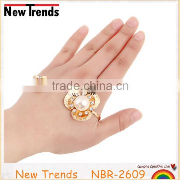 Girls party dresses jewelry gold plated pearl flower hand palm cuff with crystal