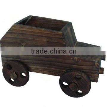 wooden car flower pot