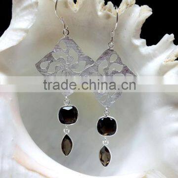 Smoky Quartz Marquise & Cushion Facet 925 Sterling Silver Earrings, Fashionable Bezel Earrings, Designer 925 Silver Earrings