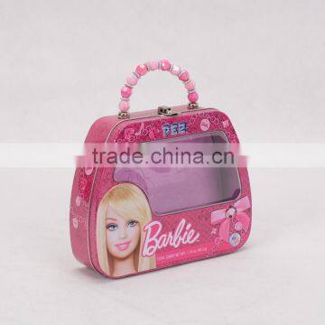 Food grade handmade tin lunch box with PU handle clear window glossy printed gift tin box