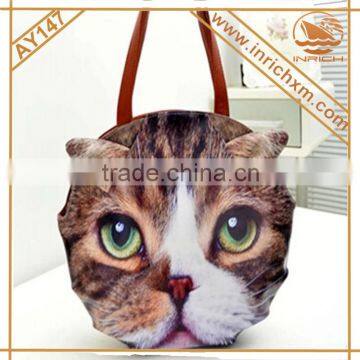 PU Shoulder Bag With 3D Cat Image Tote Shopping Bag