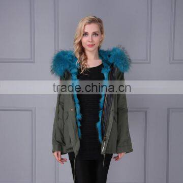 Solid color fox fur lined parka with real raccoon fur hood collar                        
                                                                                Supplier's Choice