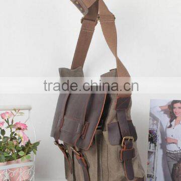 Vintage Canvas Shoulder Bag With Leather Trim photo-2