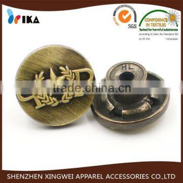 military style metal jeans button customized logo embossed