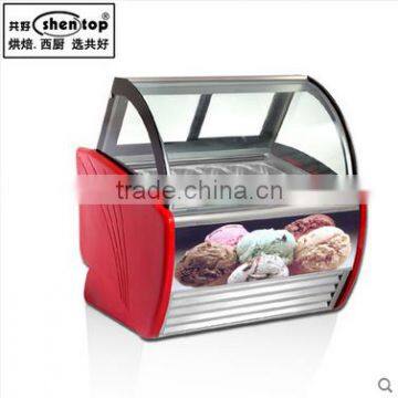 Shentop STPA-A12A Refrigerator The ice cream freezer Curved Glass Ice Cream Showcase Back door type ice cream display cabinet