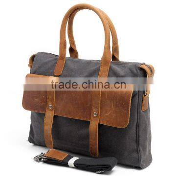 China Suppliers Business Office Waterproof Canvas Genuine Leather Laptop Shoulder Bag office laptop bags