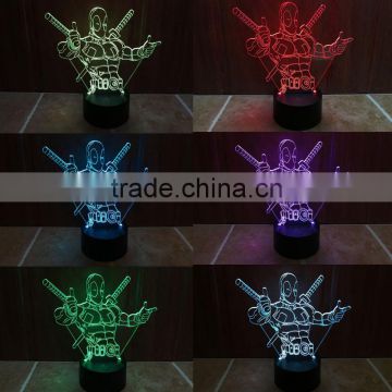 3D Optical Night Light Deadpool 7 RGB Light Colors 10 LEDs AA Battery or DC 5V Mixed Lot