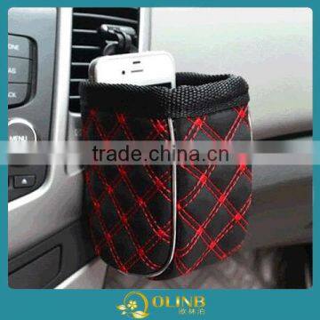 New Car Wind Outlet Mini Synthetic Leather Storage Bag, Clutter Pouch Black-Red