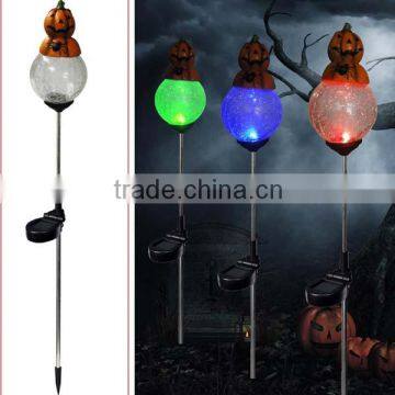 solar powered halloween ornament pumpkin with color changing crackle glass ball garden lighting