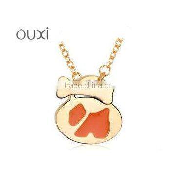 OUXI 2015 NEW design colorful dog and bone gold plated pendant necklace 10360