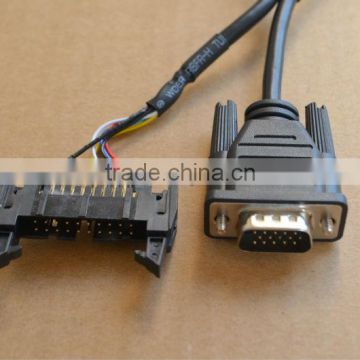 HD15 Male VGA connector to 2.54mm pitch 2*10 double card angle cable assembly with Resistor molded in DB15 Side