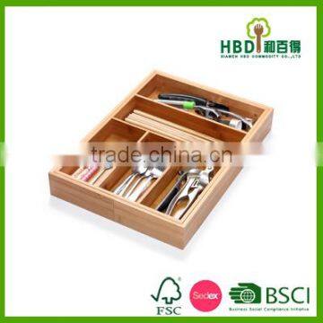 Kitchen adjustable bamboo flatware tray wooden cutlery tray wholesale