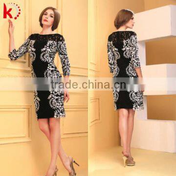 Superior Design Fashion Style Round Neck Long Sleeve Handmade Applique Elegant Cocktail Dresses