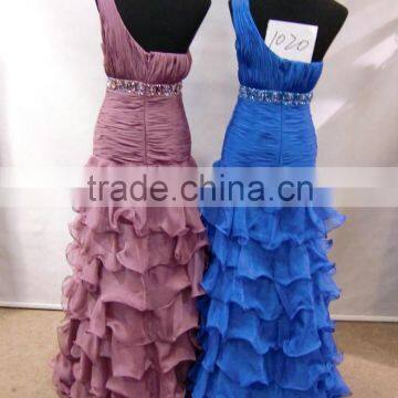 Elegant Blue One-shoulder Ruffle Layering Formal Chiffon Quinceanera Dress Pattern photo-4